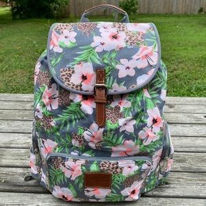 RARE 🔥 VICTORIA SECRET PINK LE WILD TROPICAL FLORAL CANVAS BACKPACK